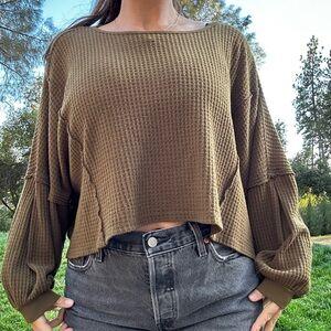Olive Green Waffle Knit Sweater